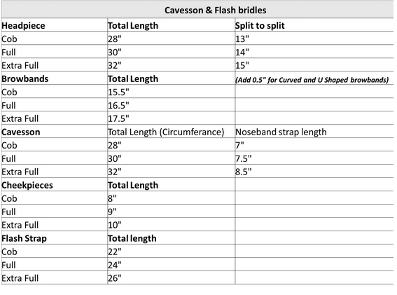 Henry James Saddlery US  Size Chart